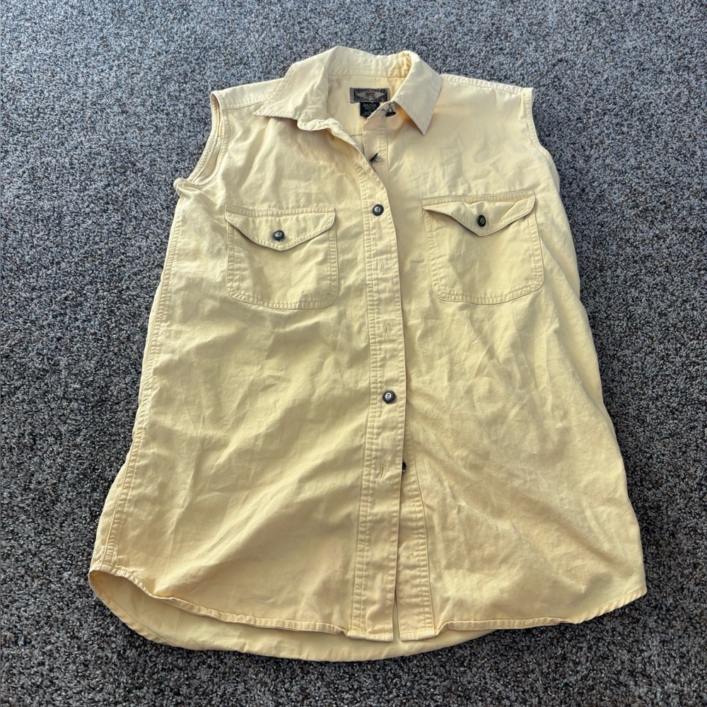 Vintage 80s 90s denim Sleeveless Yellow Button-Up Utility Shirt size small